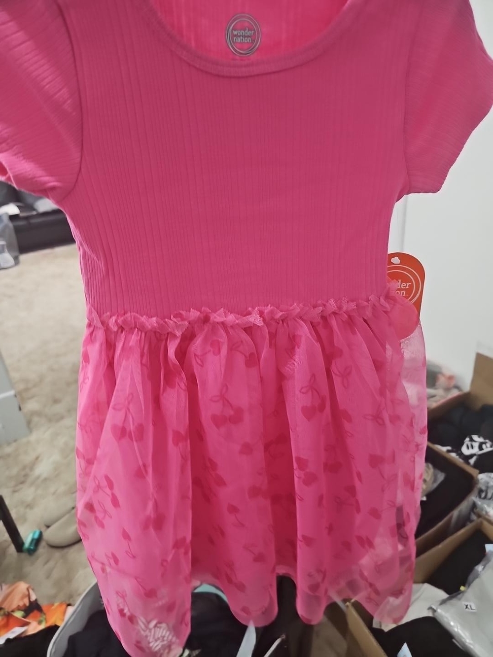wonder nation Bright Pink Short Sleeve Tiered Chiffon Skirt Dress